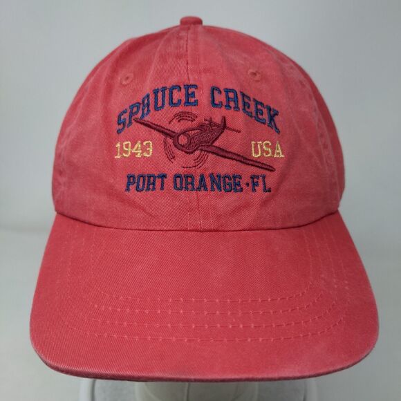 Spruce Creek Port Orange FL Strapback Hat Red One Size Embroidered - Picture 2 of 8